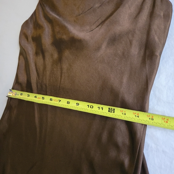 Audrey 3+1 Espresso Brown Maxi Spaghetti Strap Slip Dress Cowl Neck Thigh Slit - Picture 9 of 16